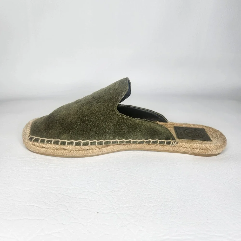 Tory Burch Olive Green Suede Espadrille Mules Slides 7M 55951 117